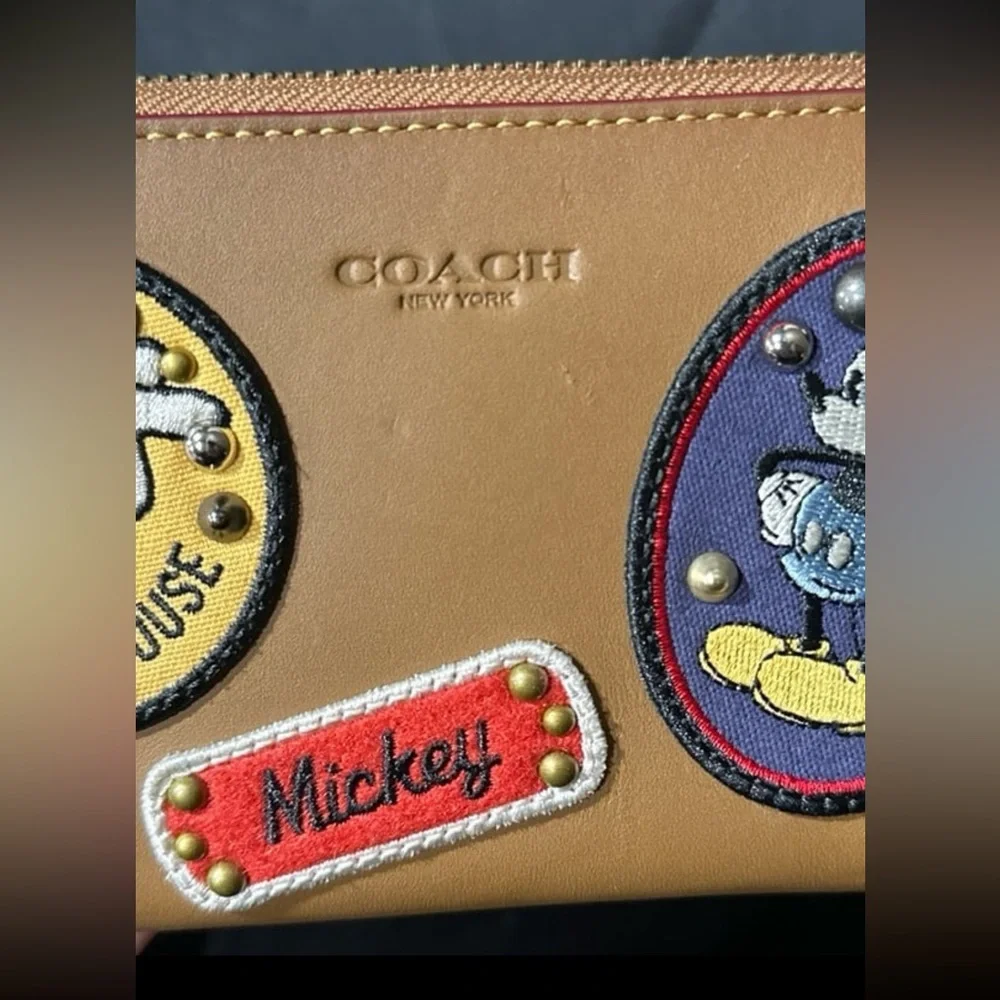 Coach Disney Long Wallet Brown Mickey Mouse Accordion Zip